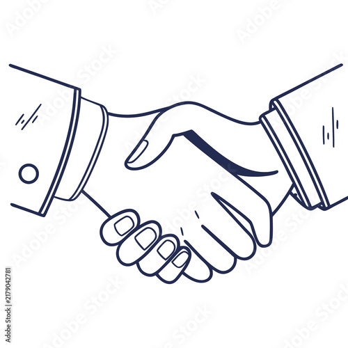 Minimal vector icon of a handshake in a simple line art style on white background with representing professional agreement each other with illustration two hands