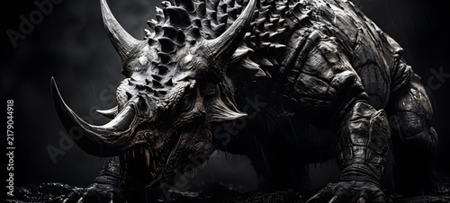 art of Triceratops a black and white high contrast full body,generative AI