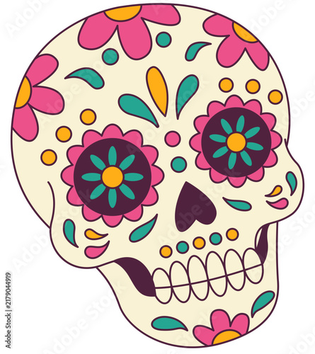 Decorative Floral Sugar Skull Calavera Illustration