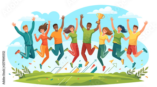 Diverse Group Of People Celebrating Victory And Achievement Together