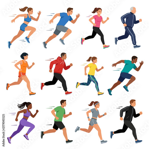 Diverse Group Of People Engaged In Various Running Activities And Exercises