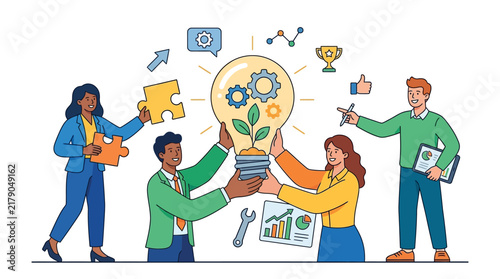 Creative Team Collaboration For Business Innovation And Growth Ideas
