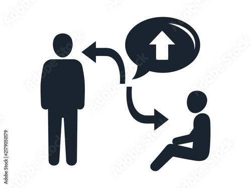 Mentorship icon with speech bubble and arrow, professional coaching vector, career growth concept