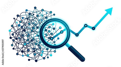 Magnifying Glass Analyzing Complex Data Network into Clear Growth Trend