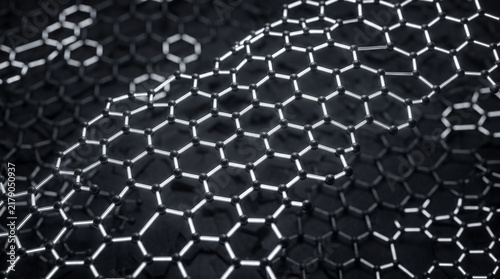 Tapety artystyczne 波打つグラフェン分子構造とハニカム格子の精密モノクロ背景素材 