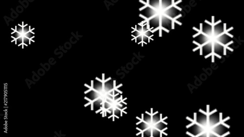 White Snowflakes Falling and Moving on Black Background, Winter Snow Particle Effect