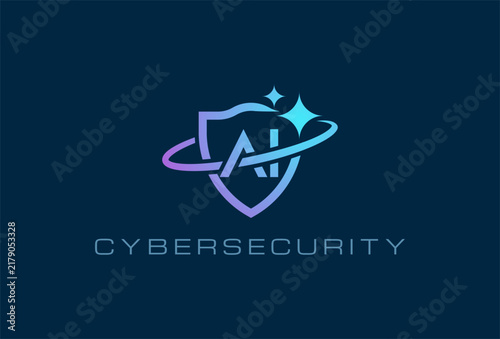 Artificial Intelligence Shield, AI Protection, Cybersecurity logo, Vector Illustration