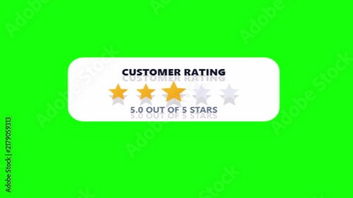 Customer Rating 5 out of 5 stars promotional banner animation with gold stars against a green screen chroma key background motion graphic loop