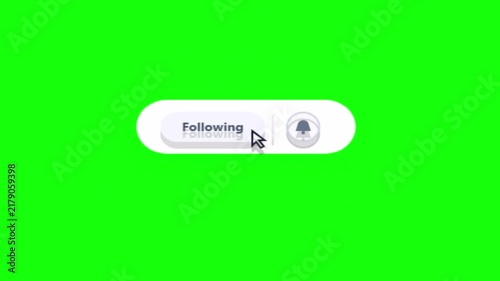 Follow notification button with bell icon and motion blur effect against a green screen chroma key background motion graphic loop
