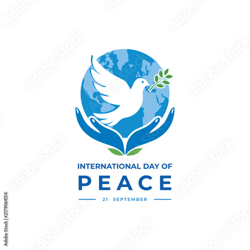 International Day of Peace Logo with Dove, Earth and Olive Branch