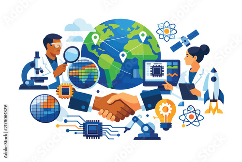Global technology and science collaboration concept illustration