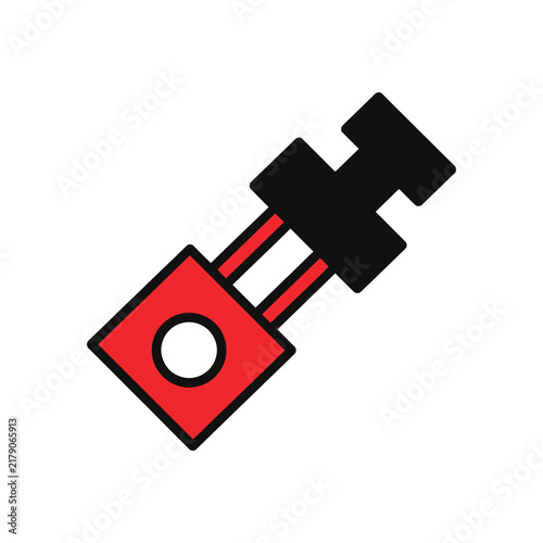 Slider control icon featuring a red square and black rectangular components with a circular center