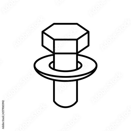 A black and white line drawing depicts a bolt with a washer and nut isolated on white
