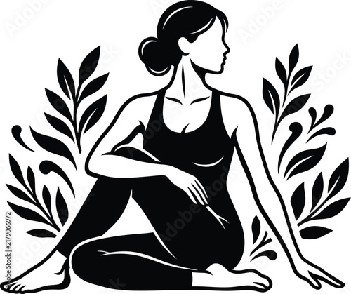 Woman yoga pose on transparent background vector illustration for meditation and relaxation.