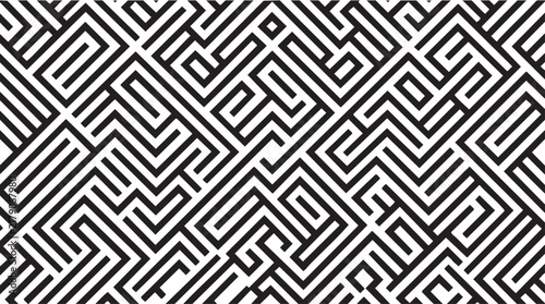 Abstract geometric maze pattern with intricate black lines design.