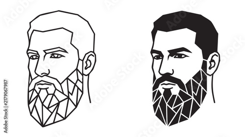 Geometric bearded man portrait vector illustration set.
