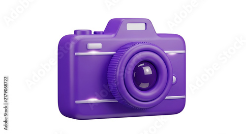 Purple vintage camera on white background