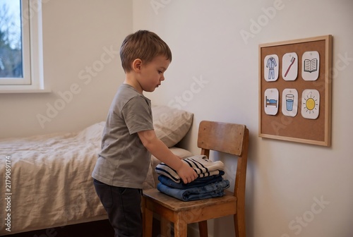 Child Organizing School Bag Independently With Visual Routine