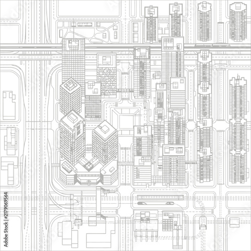 Abstract Aerial Cityscape Blueprint Design Architectural Sketch