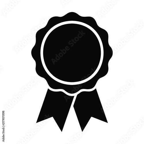 Black rosette award ribbon icon for achievement recognition and premium quality certification.