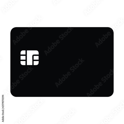 Credit card black silhouette with microchip icon for secure payment and finance services.