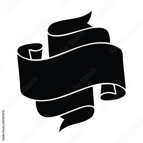 Black scroll banner vector ribbon for website header title framing and custom text layout.