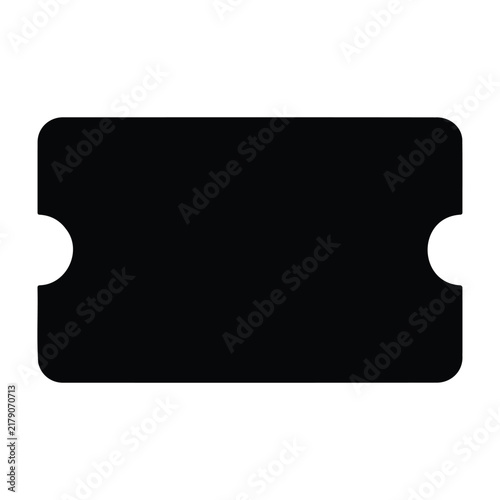 Black ticket stub vector icon with notched edges for event entrance and prize draw raffle.