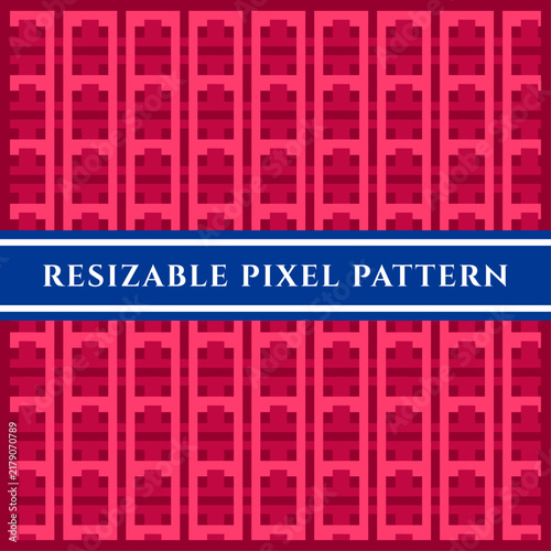 Red Geometric Pixel Seamless Pattern Vector Background Banner