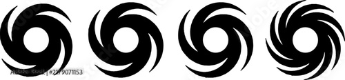Foto Black vortex spiral and swirl icons set representing whirlpools and rotation wit