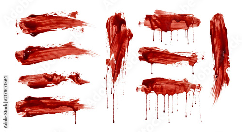 Fotografía Red blood brush strokes and smears on transparent background