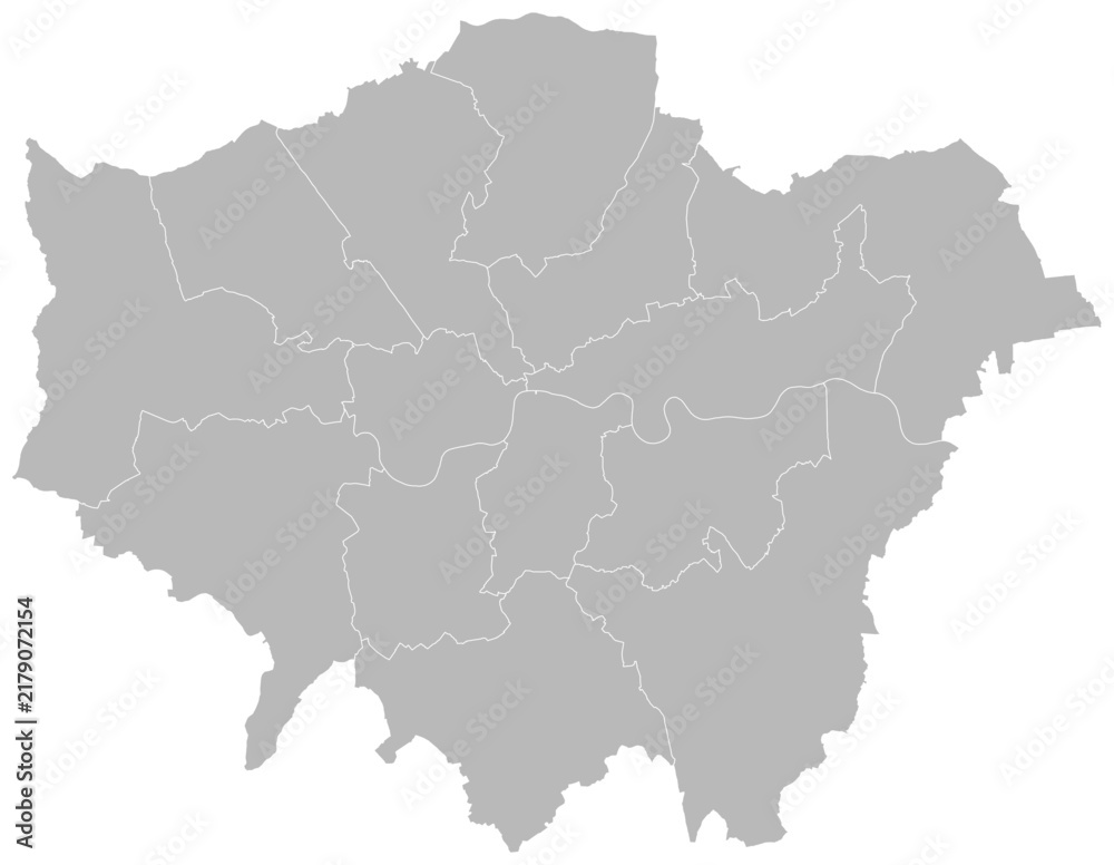 Fototapeta premium Greater London, United Kingdom – London Assembly constituency vector map with constituency boundaries (Web Mercator projection, PPT-compatible & fully editable)