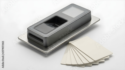 Biometric door access reader with RFID cards and mounting plate