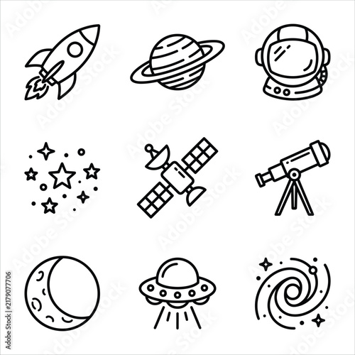 Space Astronaut and Astronomy Line Icon Set Vector Illustration