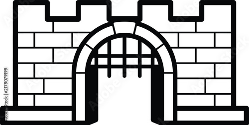 Photography Black and white outline icon of a medieval castle gate with portcullis