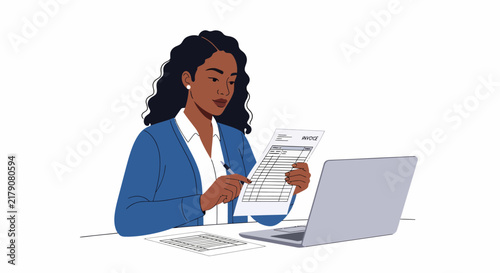 Bild auf Leinwand African American Accountant Reviewing Overdue Notice on Monitor