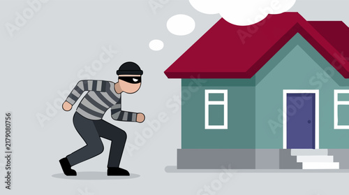 Obraz na płótnie Illustration of a burglar approaching a house with criminal intentions