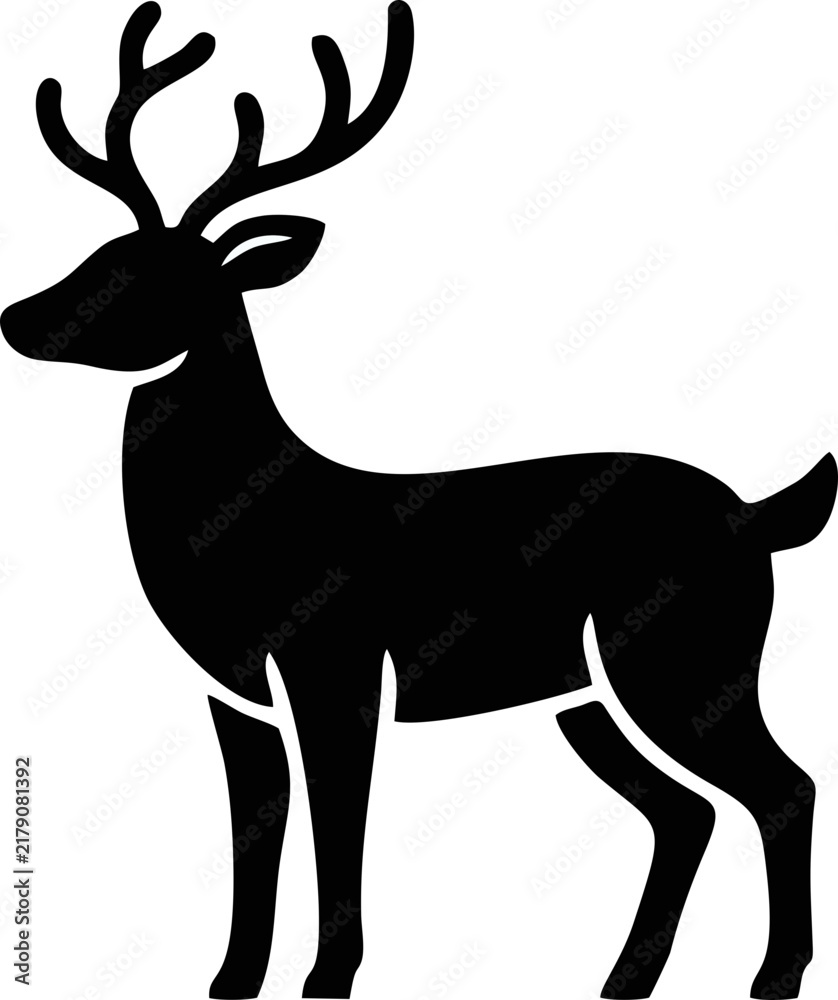 Obraz premium Black deer silhouette, a versatile jungle animals vector graphics illustration, embodying grace and wilderness, ideal for logos, digital art, and rustic design projects