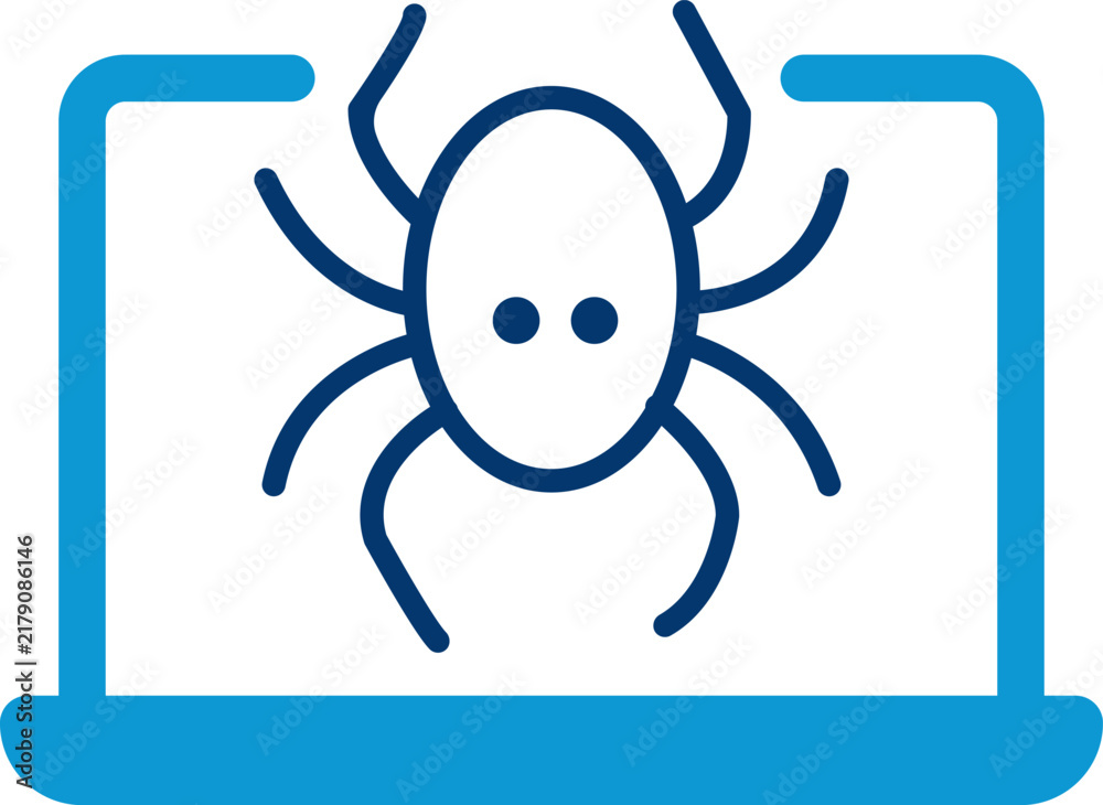 Fototapeta premium Minimalist blue icon of a computer bug inside a laptop screen outline for cybersecurity concepts