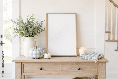 Mockup frame A4 in farmhouse style  autumn