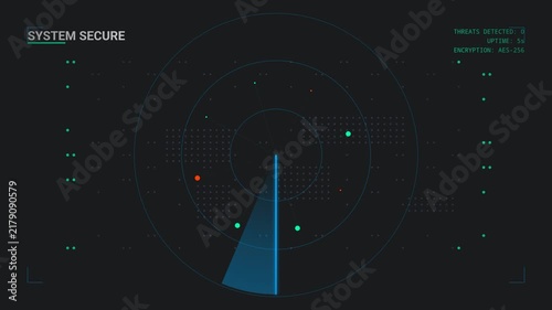 Cyber Security Radar Interface Showing Network Protection and System Monitoring