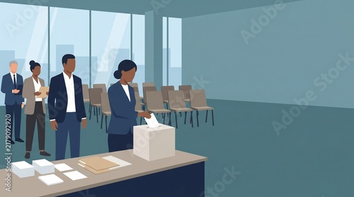 Voter Registration and Election Check-In, Citizens Waiting at Polling Desk