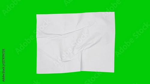 Stop Motion Crumpled White Paper Animation, Wrinkled Sheet Transforming into a Paper Ball on Green Background, Handmade Folding Effect for Video Editing, Motion Graphics,
