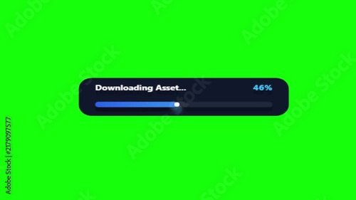 Downloading Asset progress bar animation with percentage counter against a green screen chroma key background motion graphic loop