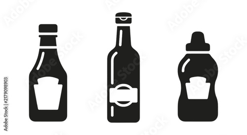 Vector illustration of set of three different sauce bottles on a transparent background