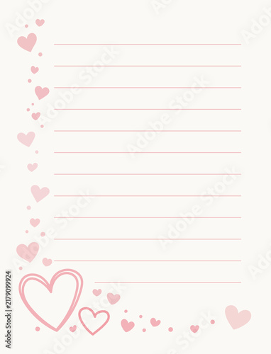 Cute Heart Love Letter Paper Template with Romantic Border