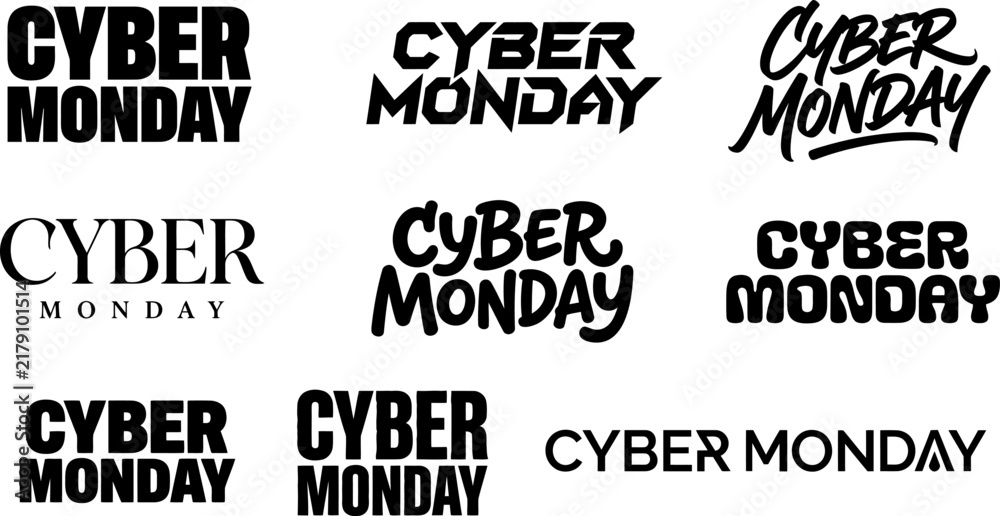 Obraz premium Cyber monday stylized text logo variations