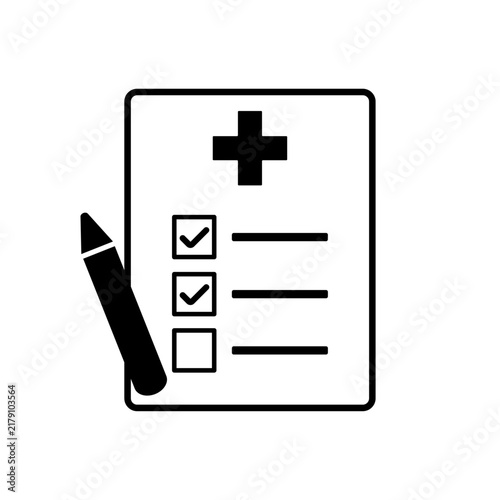 Medical checklist document with cross symbol and pencil, health form icon