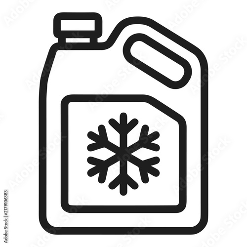 Vector line icon of a bottle with snowflake symbol for antifreeze