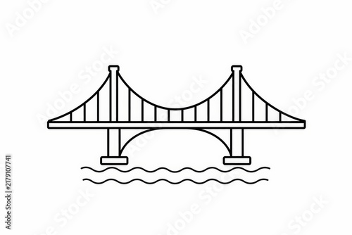 Suspension Bridge over Water Line Art Icon