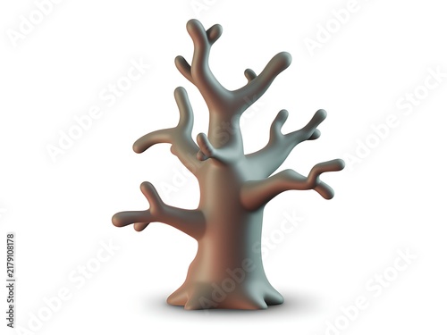 3D Cartoonish Minimalist Dead Tree Isolated on White Background